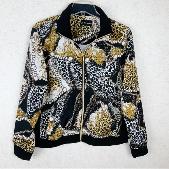 Activology leopard Dalmatian chains pattern zip jacket retro style athletic - Picture 1 of 7